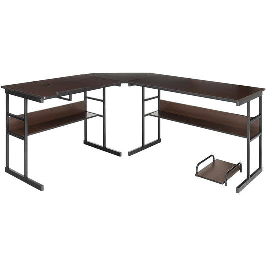 L-Shaped Computer Desk with Tiltable Tabletop, Brown - Gallery Canada