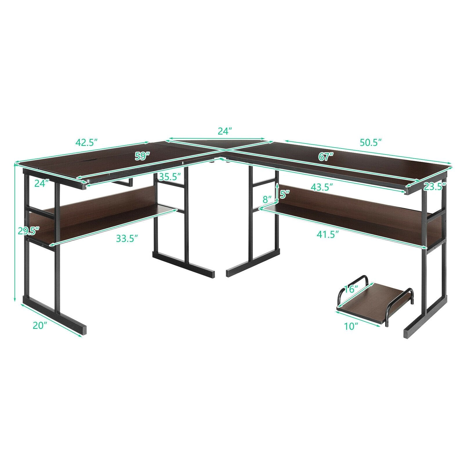 L-Shaped Computer Desk with Tiltable Tabletop, Brown L-Shaped Desks   at Gallery Canada