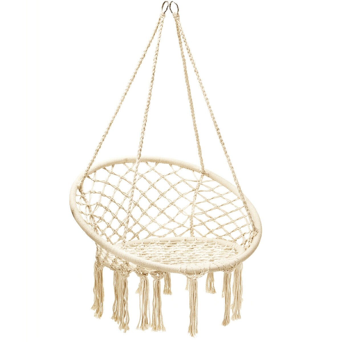 Hanging Macrame Hammock Chair with Handwoven Cotton Backrest, Natural - Gallery Canada