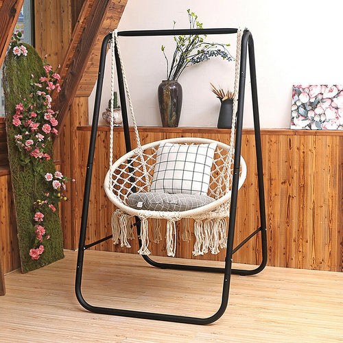 Hanging Macrame Hammock Chair with Handwoven Cotton Backrest, Natural