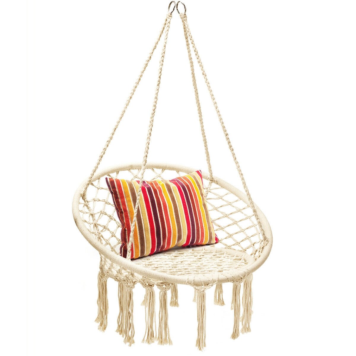 Hanging Macrame Hammock Chair with Handwoven Cotton Backrest, Natural - Gallery Canada