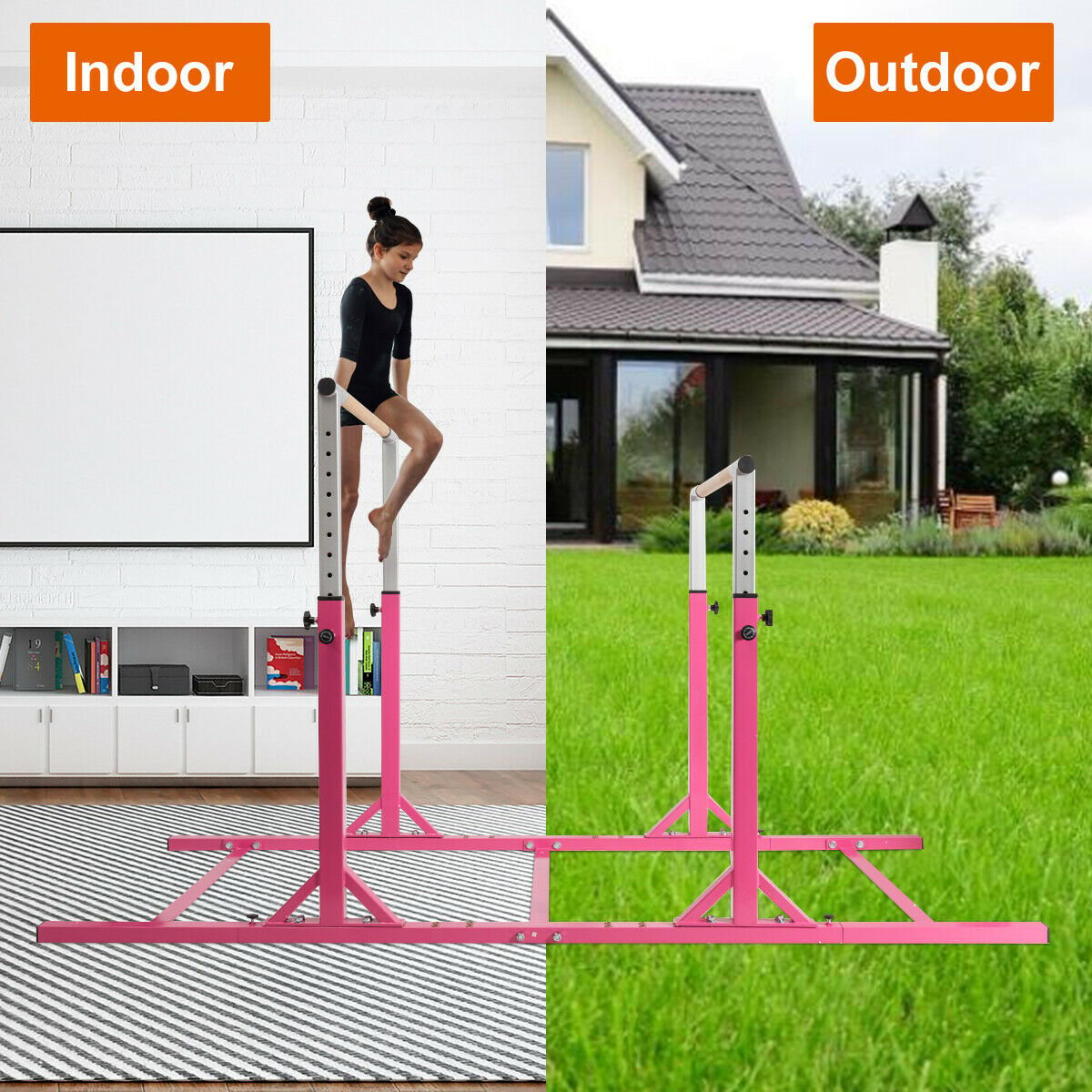 Kids Double Horizontal Bars Gymnastic Training Parallel Bars Adjustable, Pink Toy Sports   at Gallery Canada