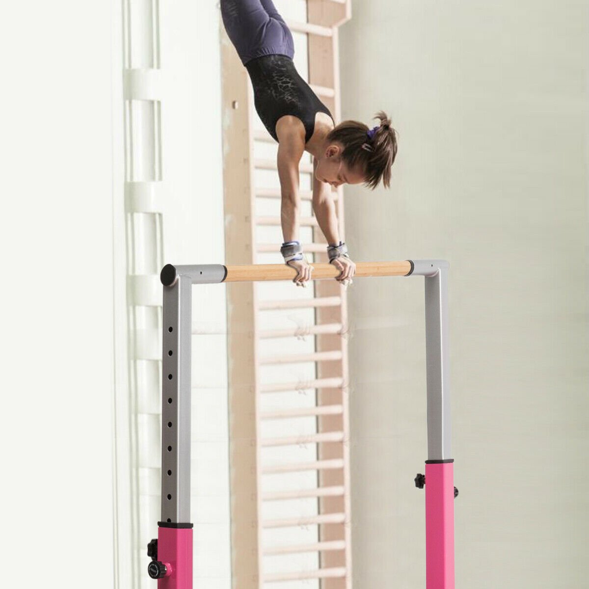 Kids Double Horizontal Bars Gymnastic Training Parallel Bars Adjustable, Pink Toy Sports   at Gallery Canada