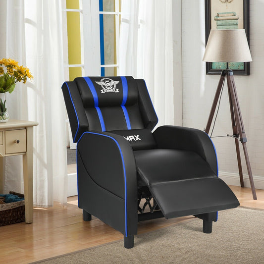 Massage Racing Gaming Single Recliner Chair, Blue - Gallery Canada