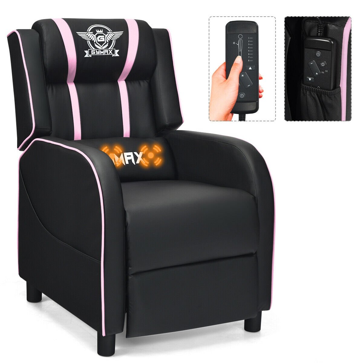 Massage Racing Gaming Single Recliner Chair, Pink Gaming Chairs   at Gallery Canada