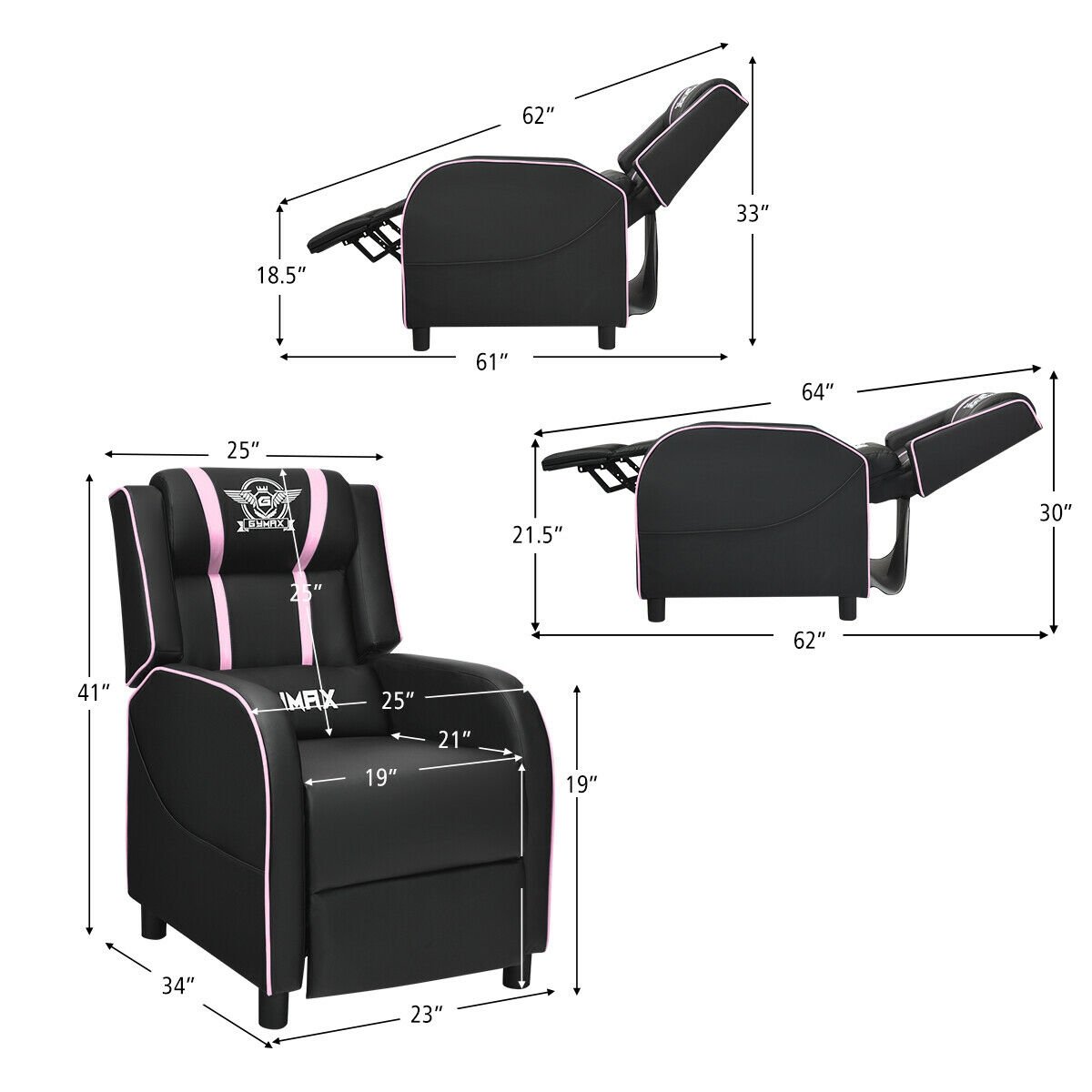 Massage Racing Gaming Single Recliner Chair, Pink Gaming Chairs   at Gallery Canada