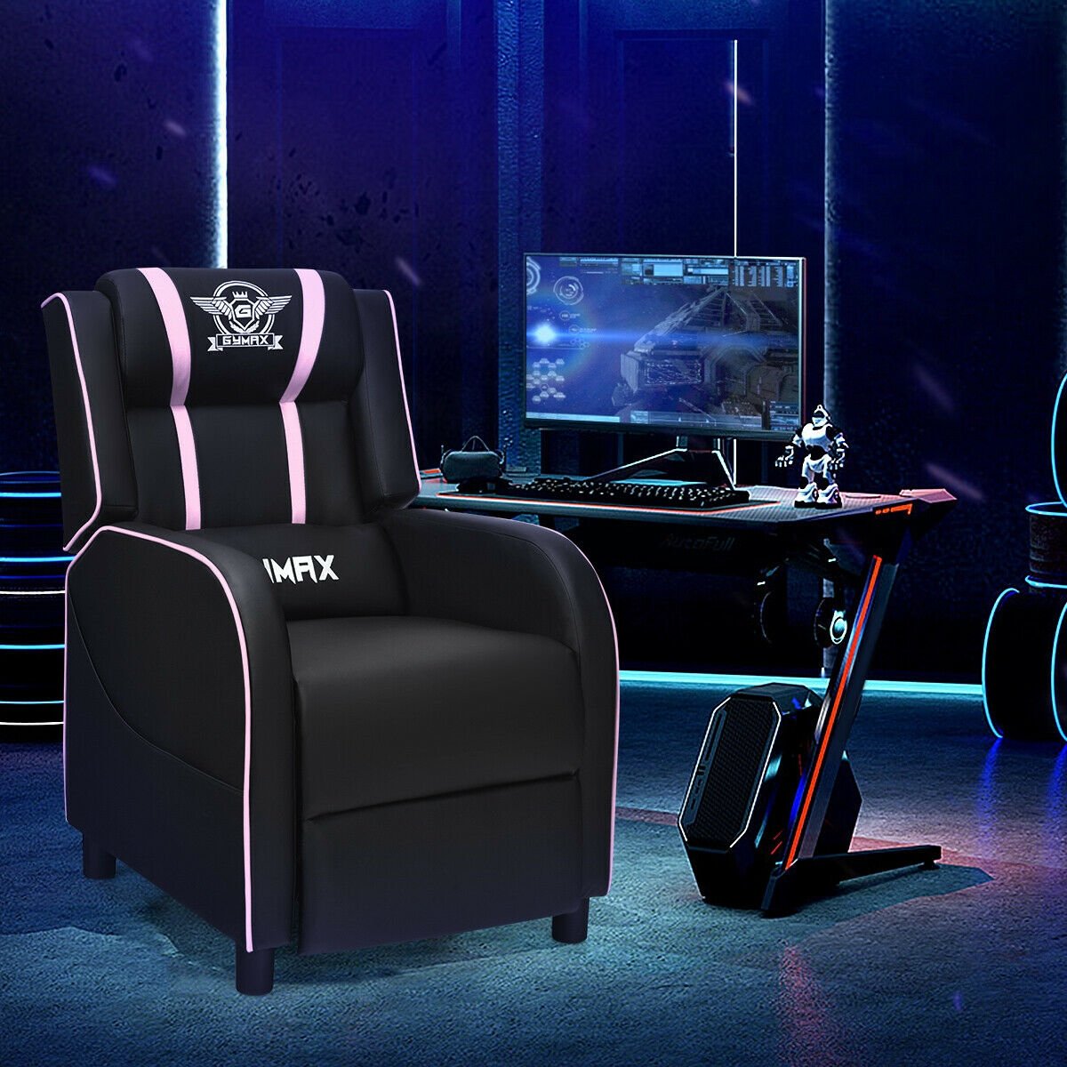 Massage Racing Gaming Single Recliner Chair, Pink Gaming Chairs   at Gallery Canada