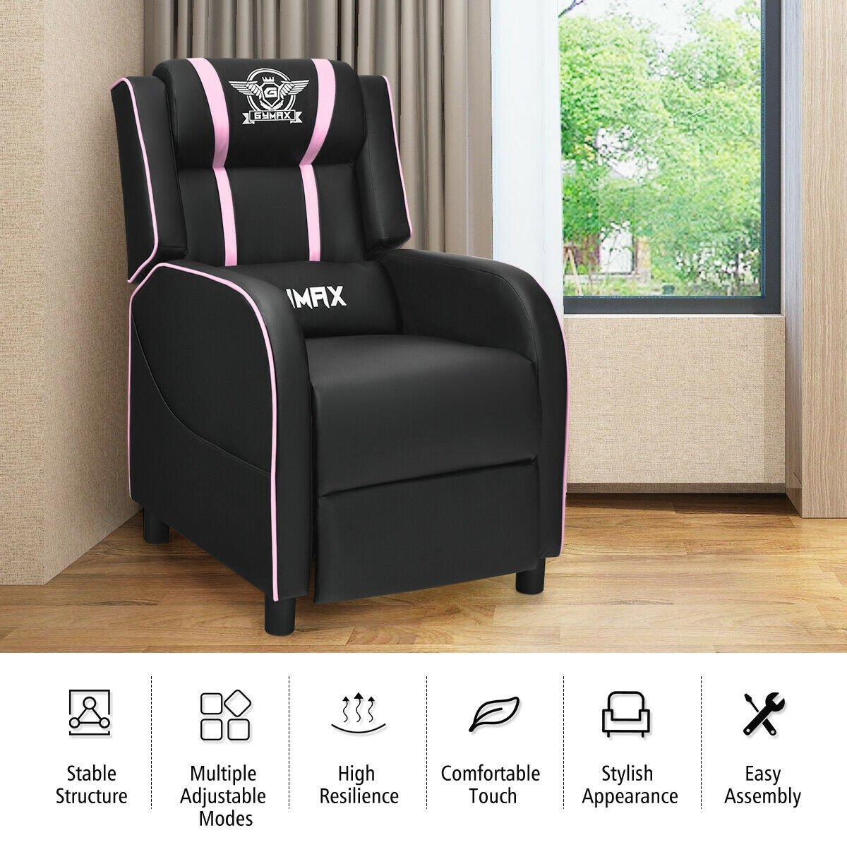 Massage Racing Gaming Single Recliner Chair, Pink Gaming Chairs   at Gallery Canada