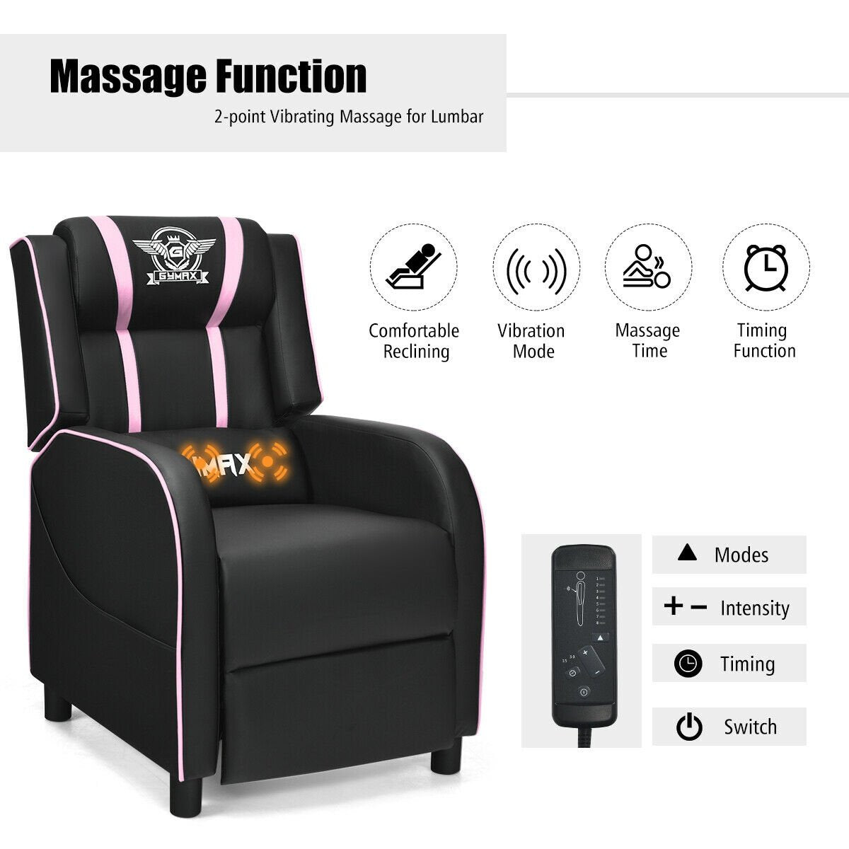 Massage Racing Gaming Single Recliner Chair, Pink Gaming Chairs   at Gallery Canada