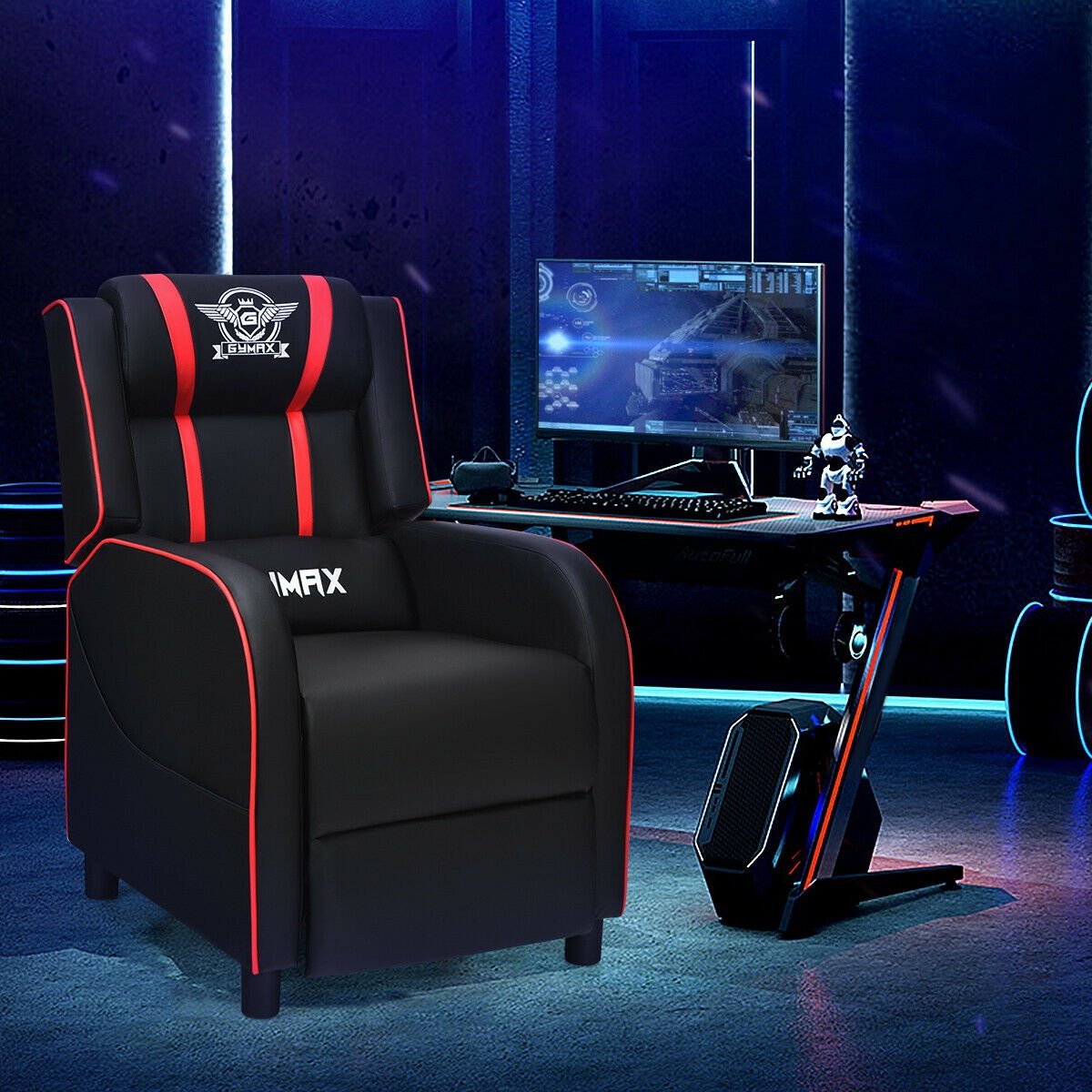 Massage Racing Gaming Single Recliner Chair, Red Gaming Chairs   at Gallery Canada