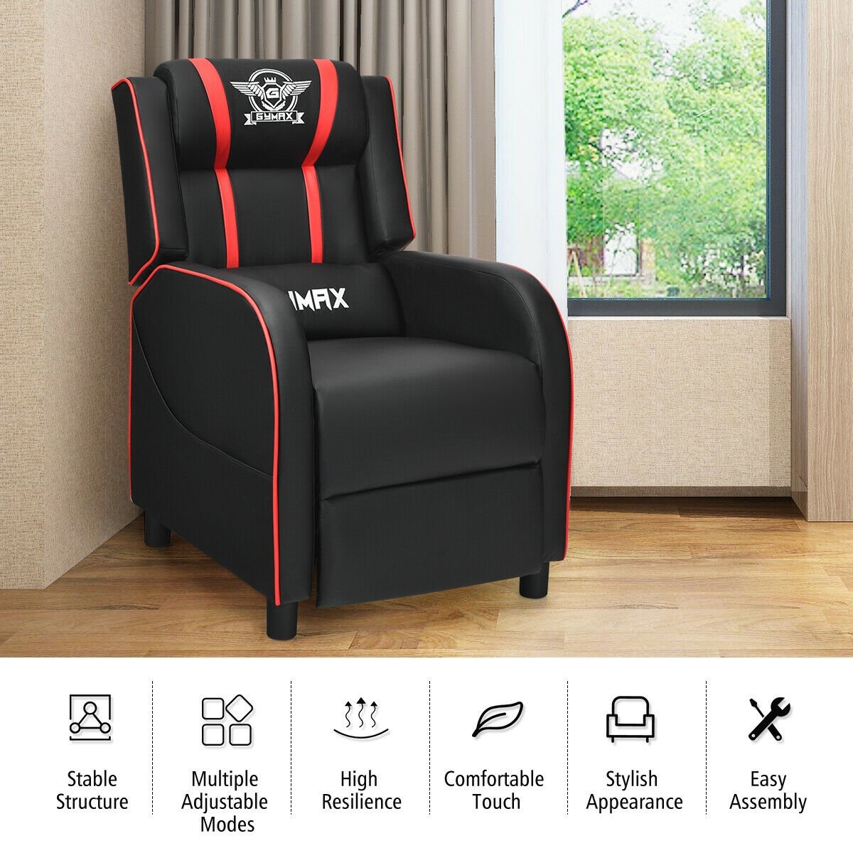 Massage Racing Gaming Single Recliner Chair, Red Gaming Chairs   at Gallery Canada