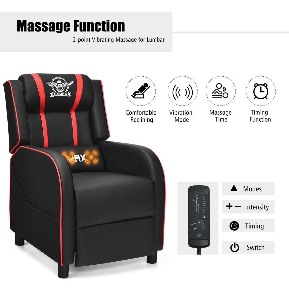 Massage Racing Gaming Single Recliner Chair, Red Gaming Chairs   at Gallery Canada