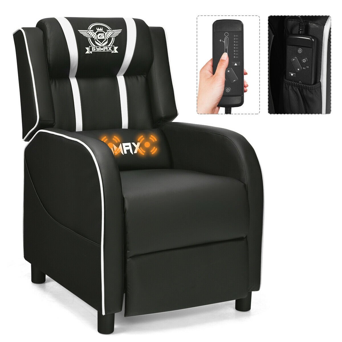 Massage Racing Gaming Single Recliner Chair, White Gaming Chairs   at Gallery Canada