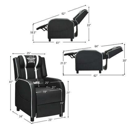 Massage Racing Gaming Single Recliner Chair, White Gaming Chairs   at Gallery Canada