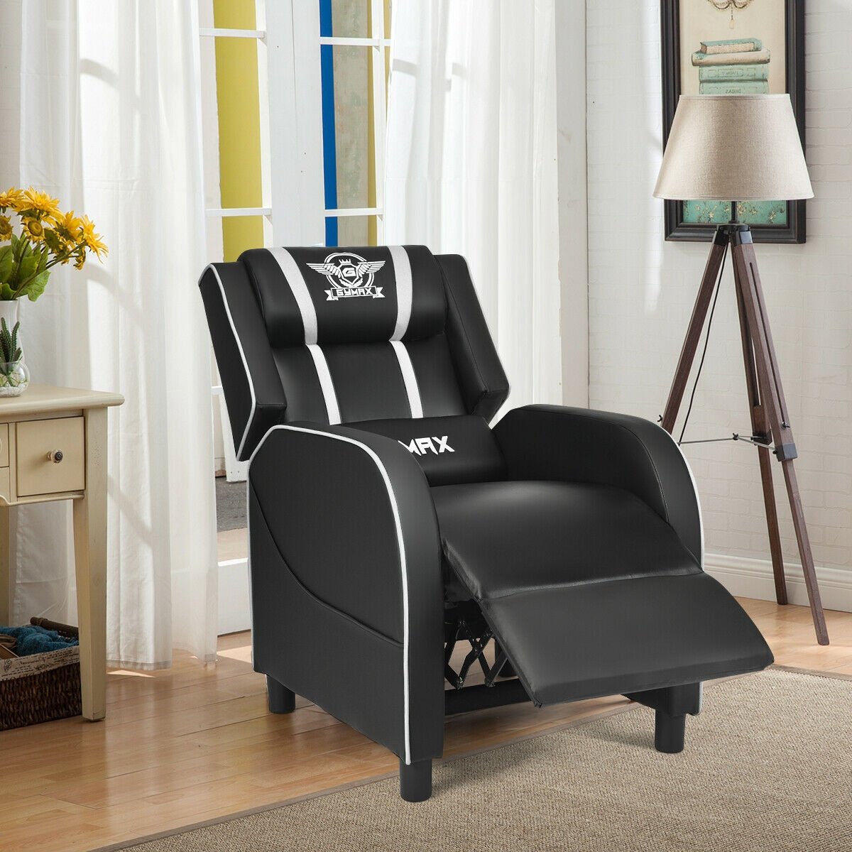 Massage Racing Gaming Single Recliner Chair, White Gaming Chairs   at Gallery Canada