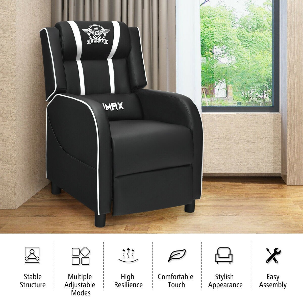 Massage Racing Gaming Single Recliner Chair, White Gaming Chairs   at Gallery Canada