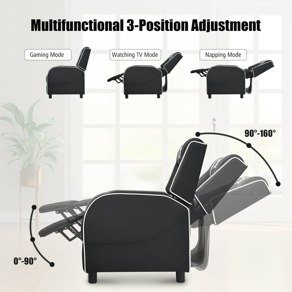 Massage Racing Gaming Single Recliner Chair, White Gaming Chairs   at Gallery Canada