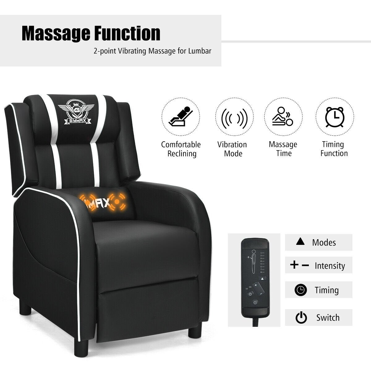 Massage Racing Gaming Single Recliner Chair, White Gaming Chairs   at Gallery Canada