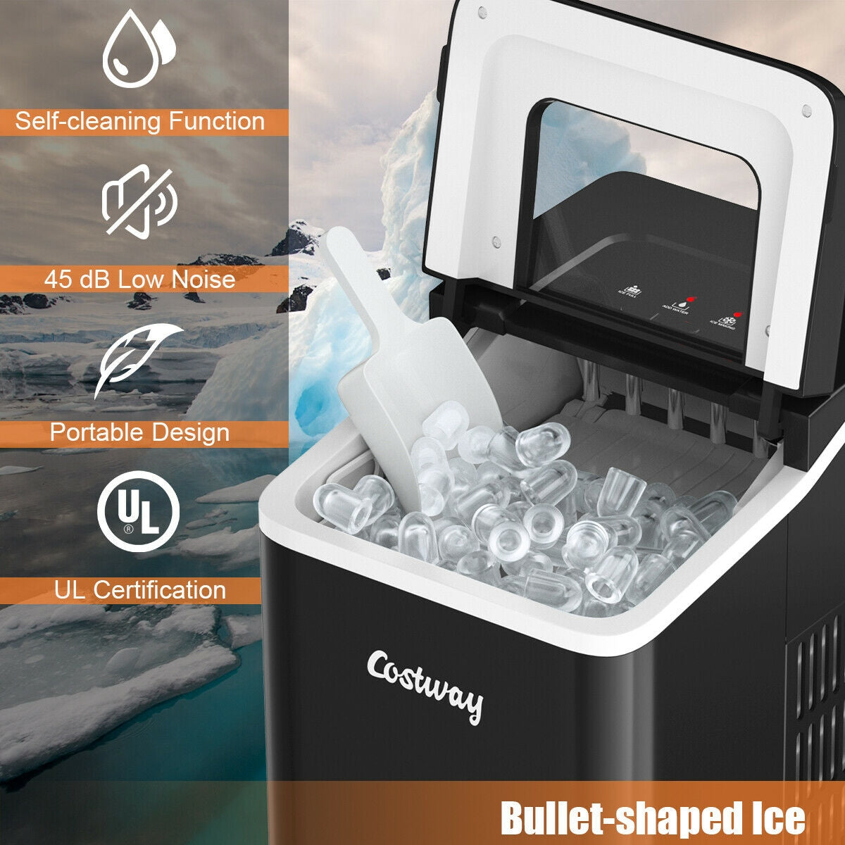 26lbs/24h Portable Countertop Ice Maker Machine with Scoop 9 Ice Cubes Ready in 8 minutes, Black Ice Makers at Gallery Canada