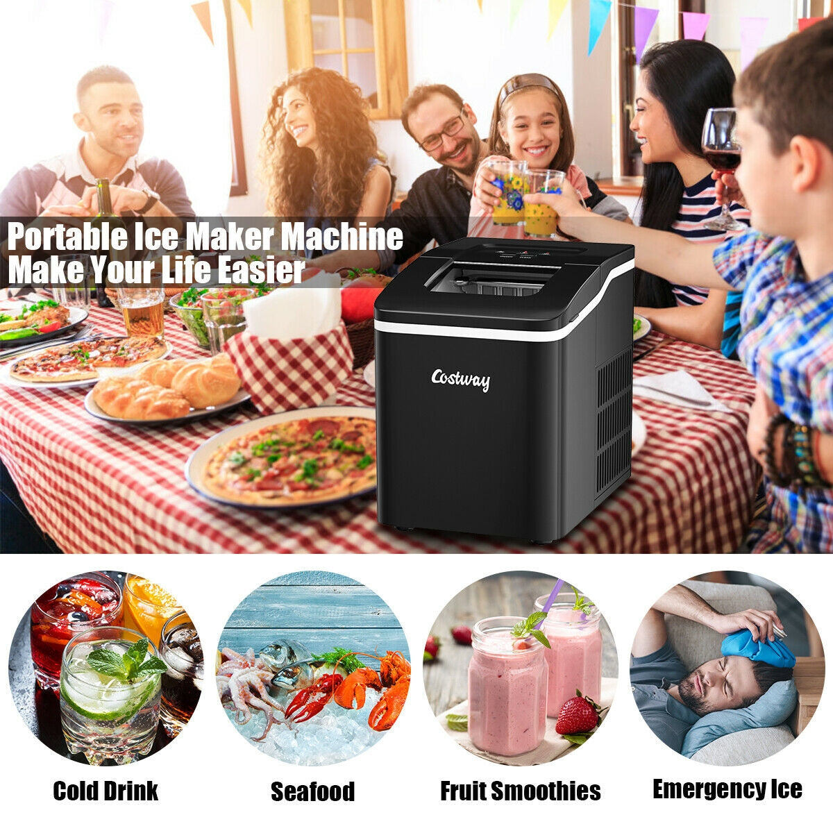 26lbs/24h Portable Countertop Ice Maker Machine with Scoop 9 Ice Cubes Ready in 8 minutes, Black Ice Makers at Gallery Canada