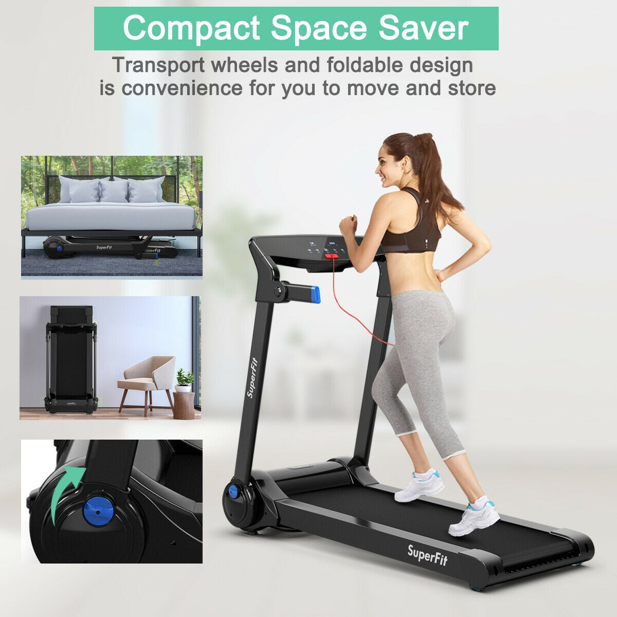 3HP Folding Electric Treadmill Running Machine, Blue Treadmills at Gallery Canada
