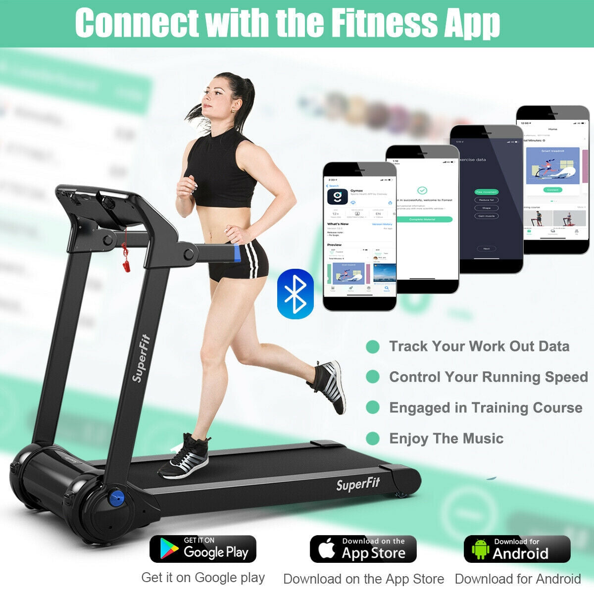 3HP Folding Electric Treadmill Running Machine, Blue Treadmills at Gallery Canada
