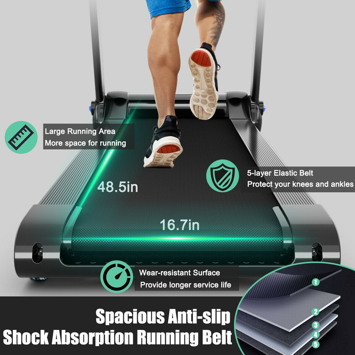 3HP Folding Electric Treadmill Running Machine, Blue Treadmills at Gallery Canada