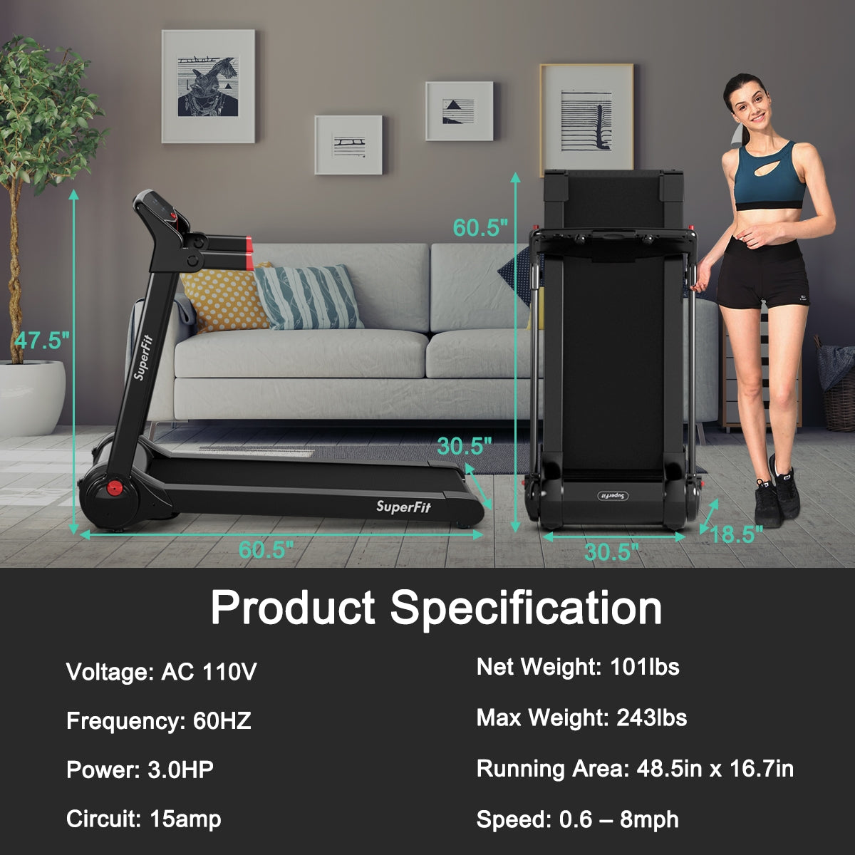 3HP Folding Electric Treadmill Running Machine, Red Treadmills at Gallery Canada