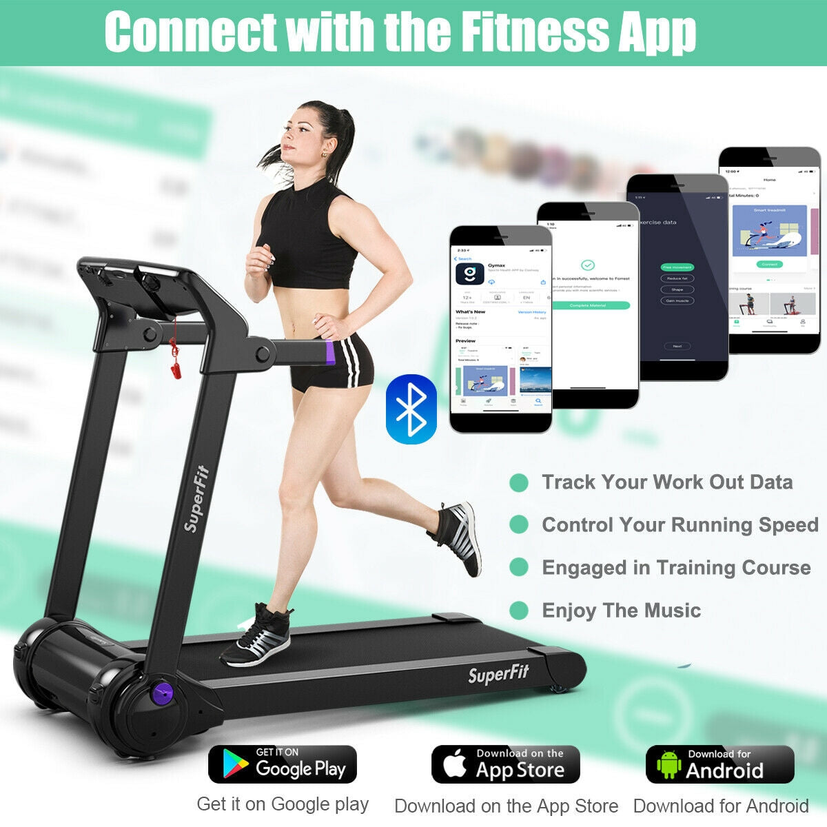 3HP Folding Electric Treadmill Running Machine, Purple Treadmills at Gallery Canada