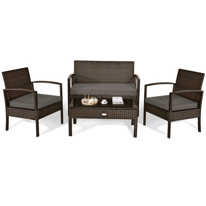 4 Pieces Patio Rattan Cushioned Furniture Set with Loveseat and Table , Brown Patio Conversation Sets   at Gallery Canada