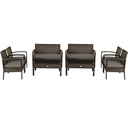 4 Pieces Patio Rattan Cushioned Furniture Set with Loveseat and Table , Brown Patio Conversation Sets   at Gallery Canada