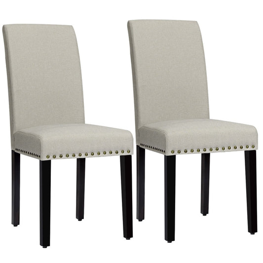 Set of 2 Fabric Upholstered Dining Chairs with Nailhead-Light Sage, Beige - Gallery Canada