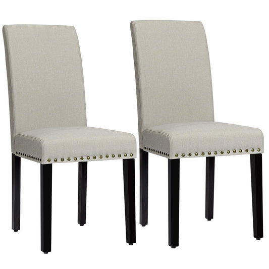 Set of 2 Fabric Upholstered Dining Chairs with Nailhead-Light Sage, Beige Dining Chairs   at Gallery Canada