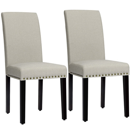 Set of 2 Fabric Upholstered Dining Chairs with Nailhead-Light Sage, Beige