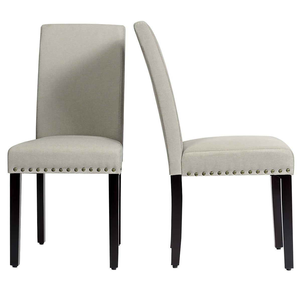 Set of 2 Fabric Upholstered Dining Chairs with Nailhead-Light Sage, Beige Dining Chairs   at Gallery Canada