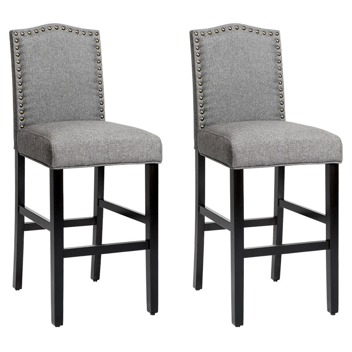 Set of 2 Bar Stools 30 Inch Upholstered Kitchen Nailhead Bar Chairs, Gray Bar Stools Gray  at Gallery Canada