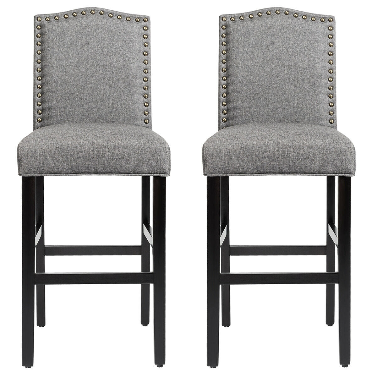 Set of 2 Bar Stools 30 Inch Upholstered Kitchen Nailhead Bar Chairs, Gray Bar Stools   at Gallery Canada