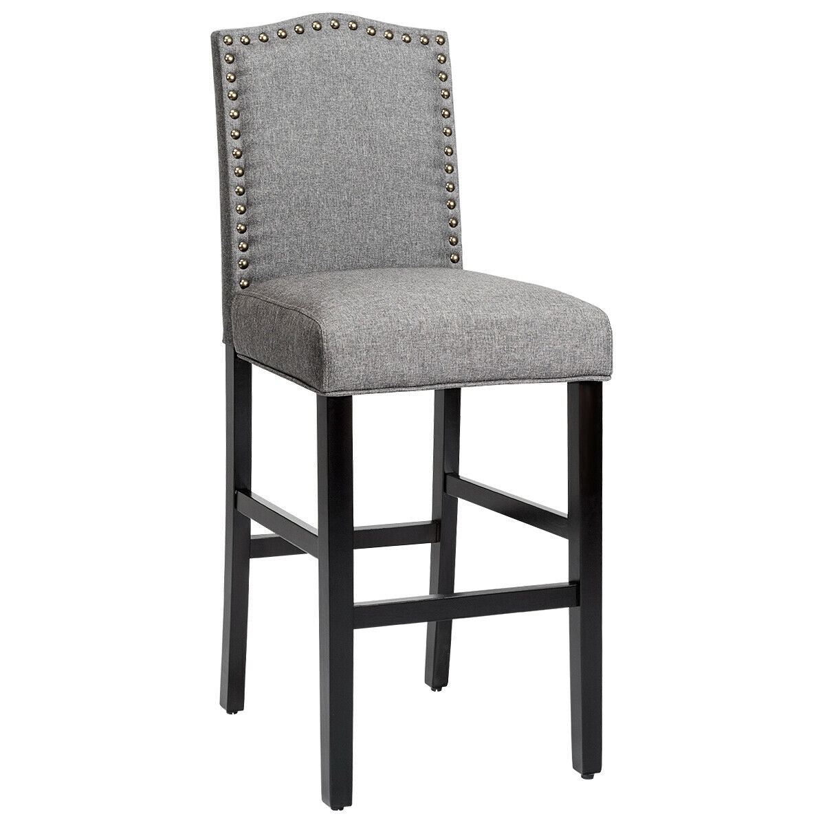 Set of 2 Bar Stools 30 Inch Upholstered Kitchen Nailhead Bar Chairs, Gray Bar Stools   at Gallery Canada