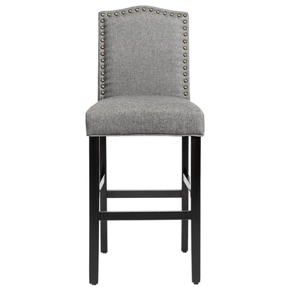 Set of 2 Bar Stools 30 Inch Upholstered Kitchen Nailhead Bar Chairs, Gray Bar Stools   at Gallery Canada