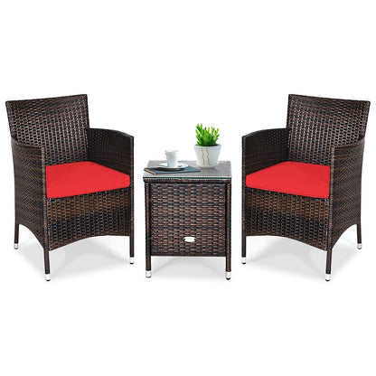 3 Pcs Patio Furniture Set Outdoor Wicker Rattan Set, Red Patio Conversation Sets   at Gallery Canada