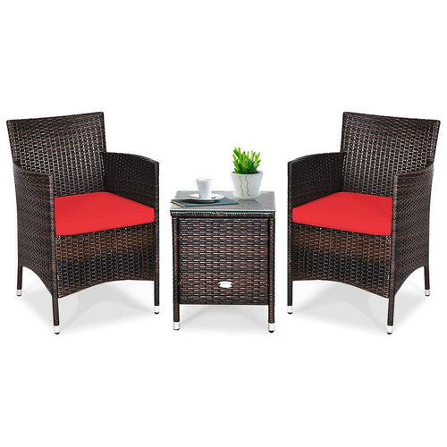 3 Pcs Patio Furniture Set Outdoor Wicker Rattan Set, Red