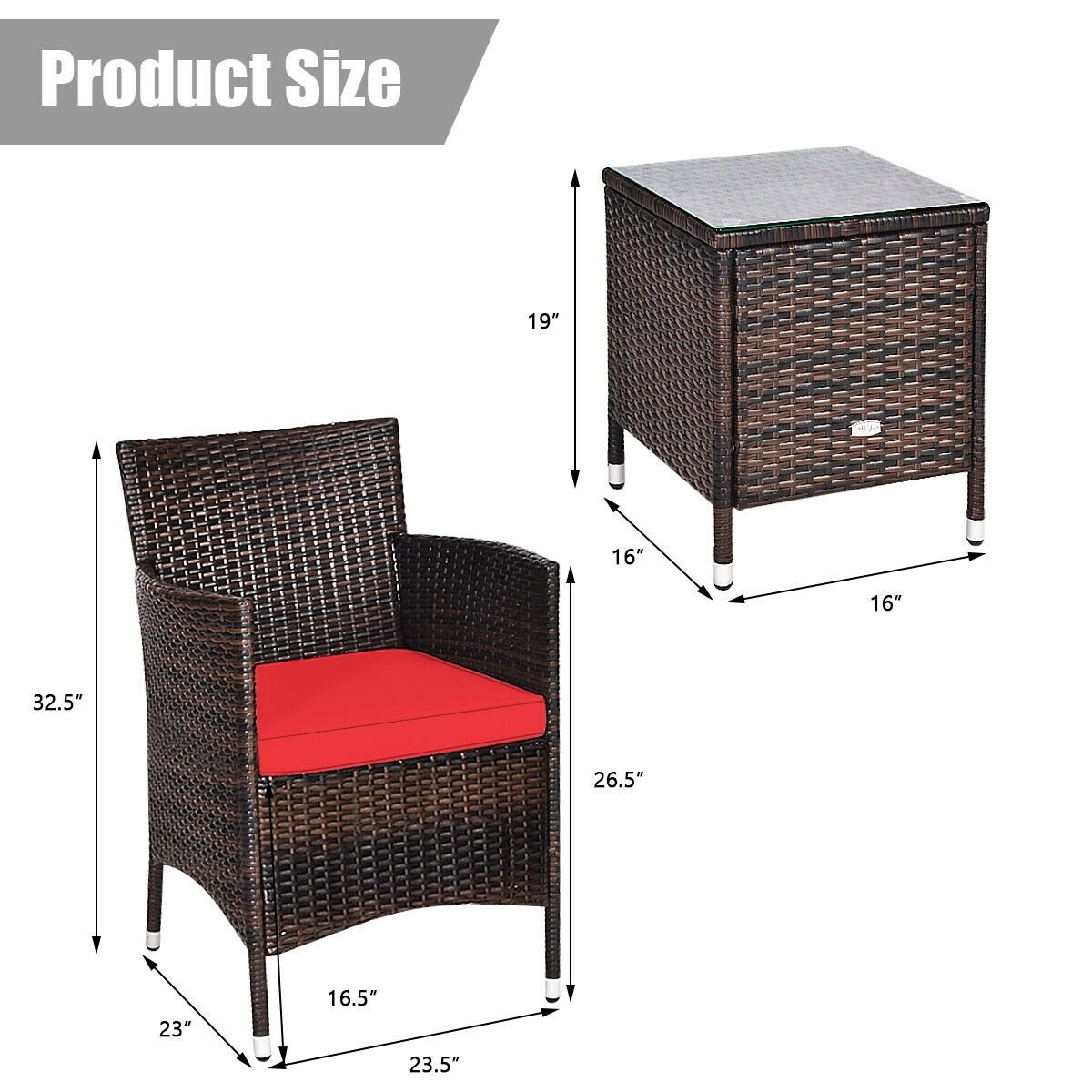 3 Pcs Patio Furniture Set Outdoor Wicker Rattan Set, Red Patio Conversation Sets   at Gallery Canada