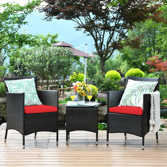 3 Pcs Patio Furniture Set Outdoor Wicker Rattan Set, Red Patio Conversation Sets   at Gallery Canada