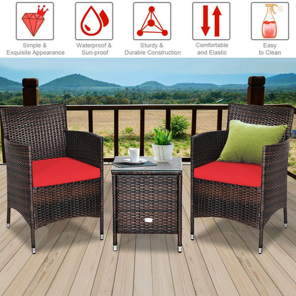 3 Pcs Patio Furniture Set Outdoor Wicker Rattan Set, Red Patio Conversation Sets   at Gallery Canada