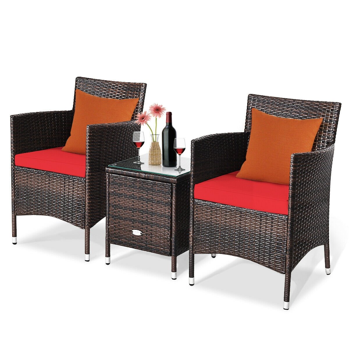 3 Pcs Patio Furniture Set Outdoor Wicker Rattan Set, Red Patio Conversation Sets   at Gallery Canada