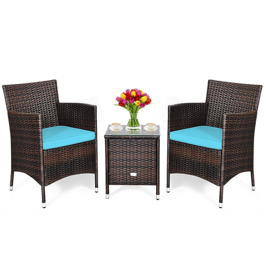 3 Pcs Patio Furniture Set Outdoor Wicker Rattan Set, Blue Patio Conversation Sets   at Gallery Canada