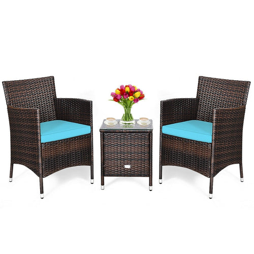 3 Pcs Patio Furniture Set Outdoor Wicker Rattan Set, Blue