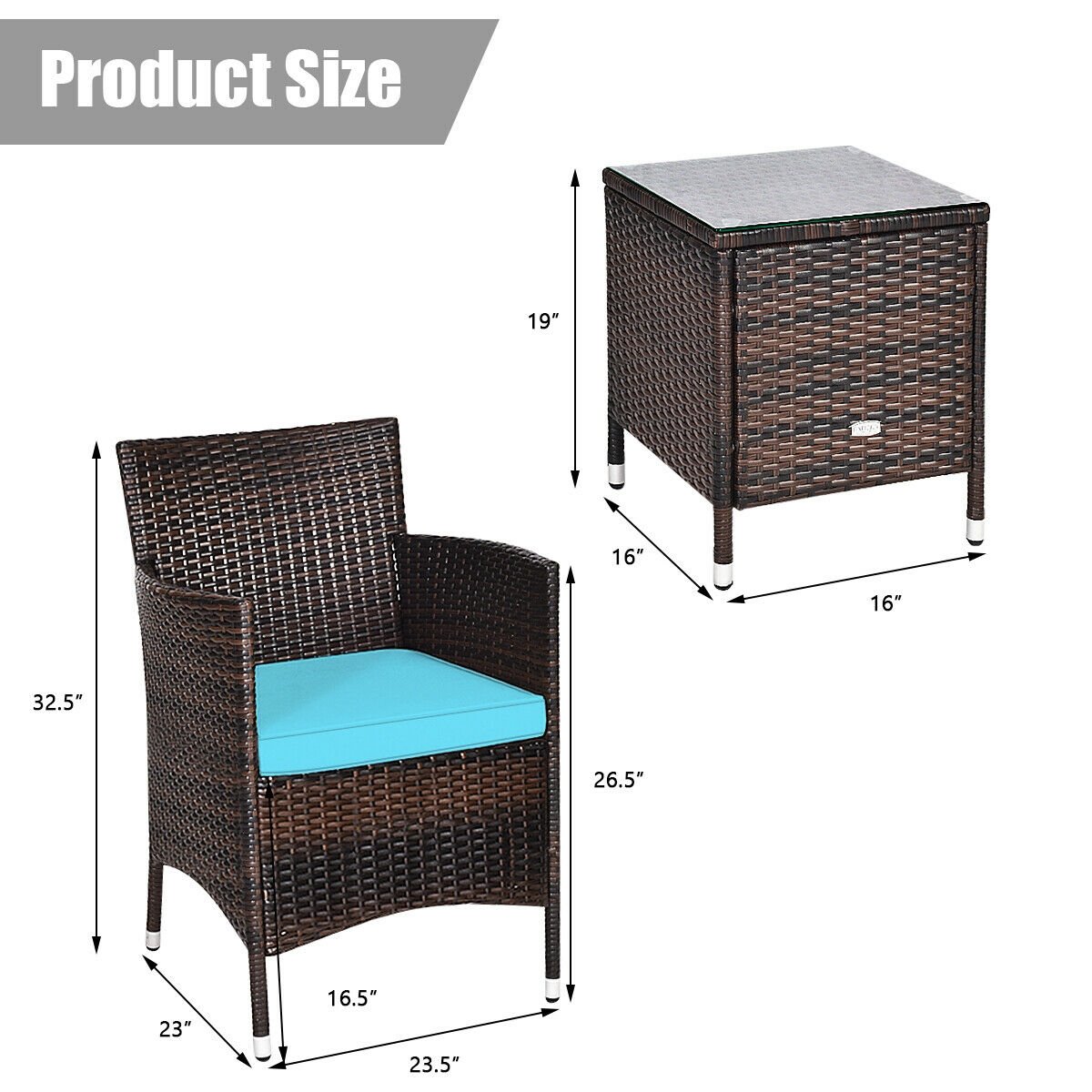 3 Pcs Patio Furniture Set Outdoor Wicker Rattan Set, Blue Patio Conversation Sets   at Gallery Canada