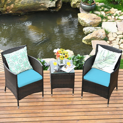 3 Pcs Patio Furniture Set Outdoor Wicker Rattan Set, Blue Patio Conversation Sets   at Gallery Canada