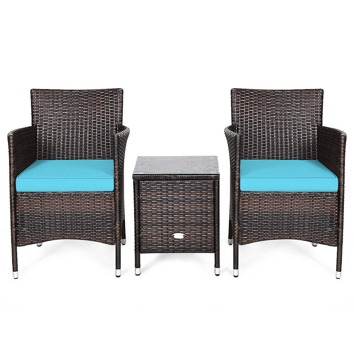 3 Pcs Patio Furniture Set Outdoor Wicker Rattan Set, Blue Patio Conversation Sets   at Gallery Canada